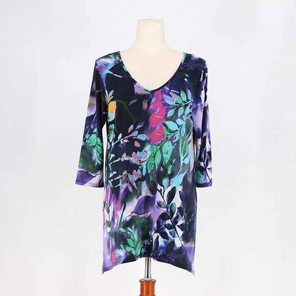 CLARA SUNWOO Abstract Floral Stretch Wrinkle Free Tunic Top Size S - Picture 1 of 7